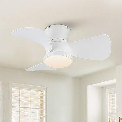 31" Modern White Dimmable LED Hugger Ceiling Fan with Light and Remote