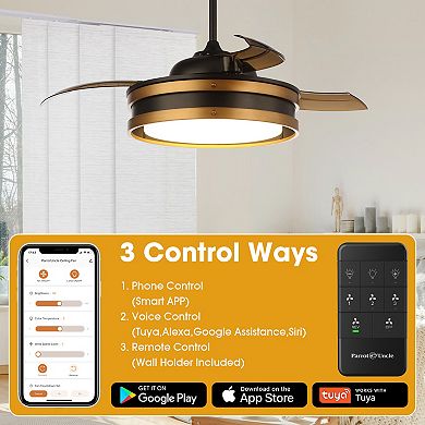 52" Vintage Brass Bladeless Smart Ceiling Fan with Light and Remote, App Control, Voice Control