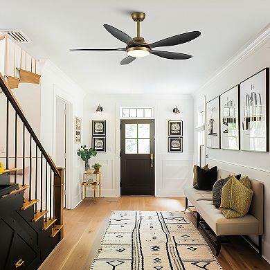 52" Antique Brass Smart Ceiling Fan with Light and Remote, App Control, Voice Control