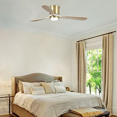 52" Gold Low Profile Smart Ceiling Fan with Light and Remote Control, App Control, Voice Control