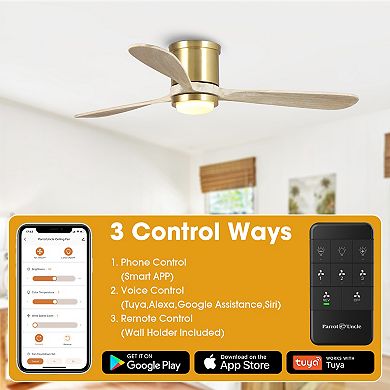 52" Gold Low Profile Smart Ceiling Fan with Light and Remote Control, App Control, Voice Control