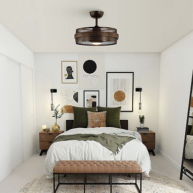 21" Rustic Bronze Metal Chandelier Encolosed Ceiling Fan with Light and Remote