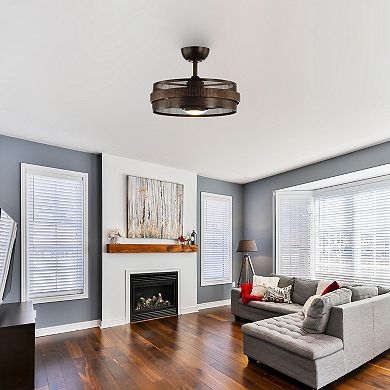 21" Rustic Bronze Metal Chandelier Encolosed Ceiling Fan with Light and Remote