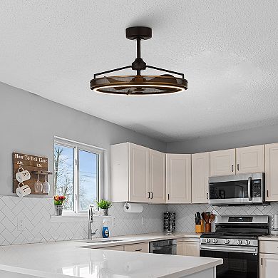 27" Matte Black ABS 3-blade LED Fandelier Bladeless Ceiling Fan with Light and Remote