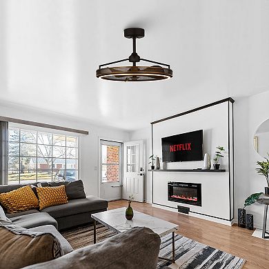 27" Matte Black ABS 3-blade LED Fandelier Bladeless Ceiling Fan with Light and Remote