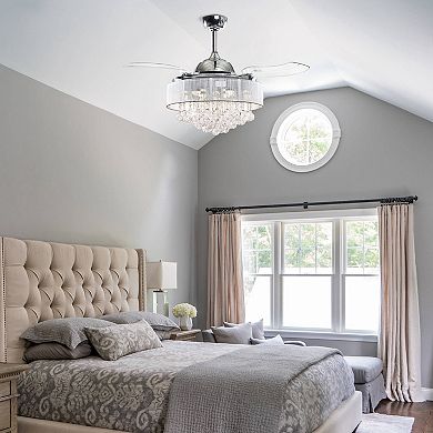 42" Crystal Smart Fandelier Ceiling Fan with Light and Remote, App Control, Voice Control