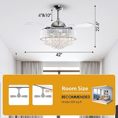 42" Crystal Smart Fandelier Ceiling Fan with Light and Remote, App Control, Voice Control