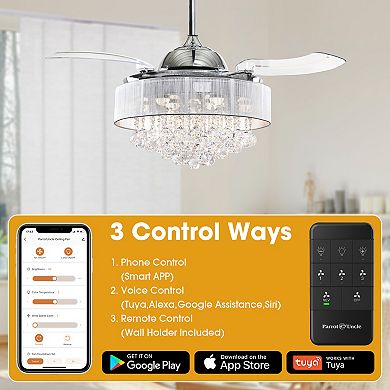 42" Crystal Smart Fandelier Ceiling Fan with Light and Remote, App Control, Voice Control