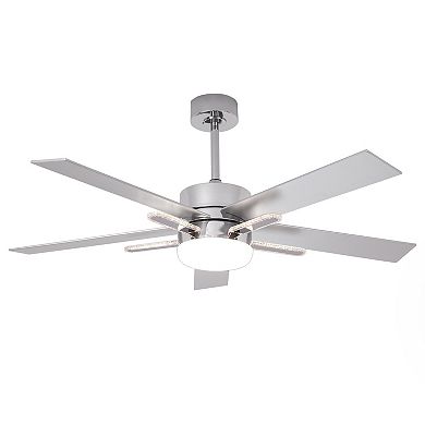 52-Inch Chrome Modern Integrated LED Ceiling Fan with 5 Acrylic Bars and Remote