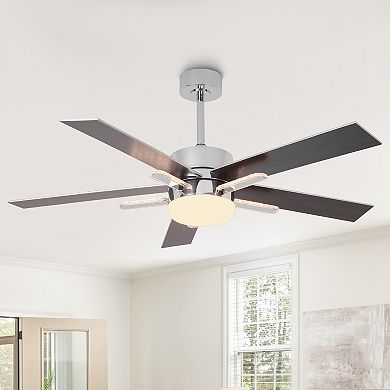 52-Inch Chrome Modern Integrated LED Ceiling Fan with 5 Acrylic Bars and Remote