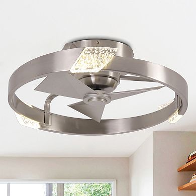 Modern Sand Nickel Dimmable LED Low Profile Ceiling Fan with Remote and Light