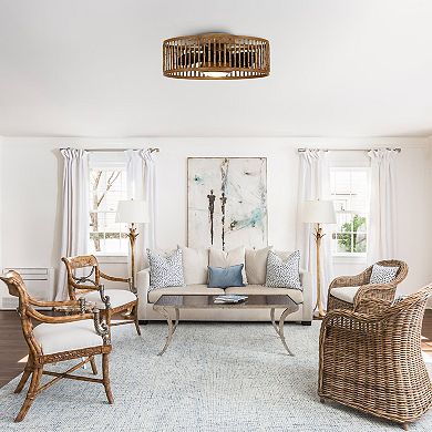 19.5" Natural Brown Faux Bamboo 6-Speed Ceiling Fan Flush Mount with Light