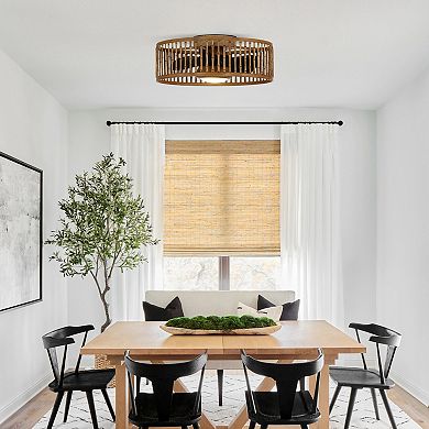 19.5" Natural Brown Faux Bamboo 6-Speed Ceiling Fan Flush Mount with Light