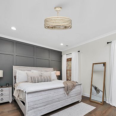 24.4" Farmhouse/ Retro Metal Bladeless Caged Ceiling Fan with Remote