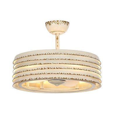 24.4" Farmhouse/ Retro Metal Bladeless Caged Ceiling Fan with Remote