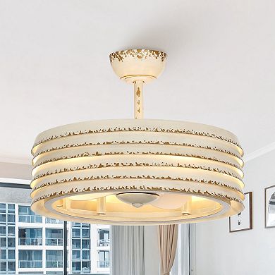 24.4" Farmhouse/ Retro Metal Bladeless Caged Ceiling Fan with Remote