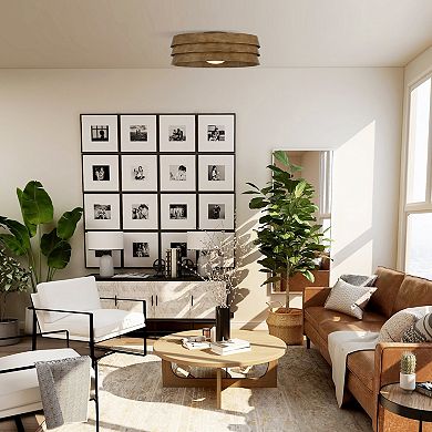 22" Distressed Wood Grain Ceiling Fan Flush Mount with Light