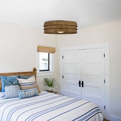 22" Distressed Wood Grain Ceiling Fan Flush Mount with Light