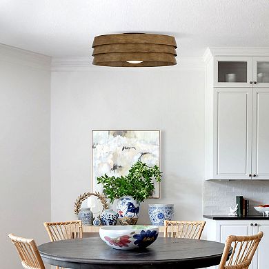 22" Distressed Wood Grain Ceiling Fan Flush Mount with Light