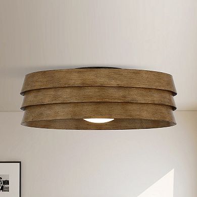 22" Distressed Wood Grain Ceiling Fan Flush Mount with Light