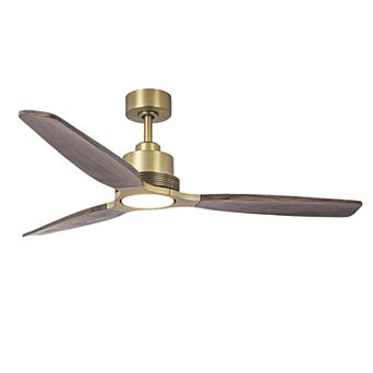 Parrot Uncle 56" Farmhouse Solid Wood Diammable LED Gold Ceiling Fan with Remote and Light