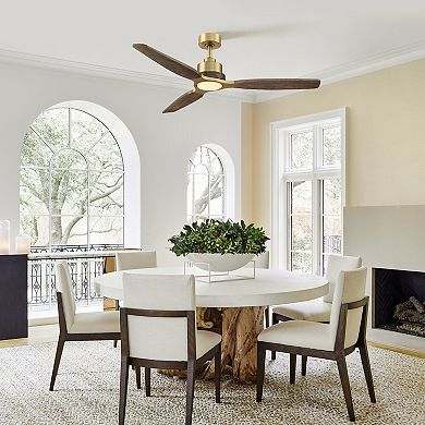 Parrot Uncle 56" Farmhouse Solid Wood Diammable LED Gold Ceiling Fan with Remote and Light