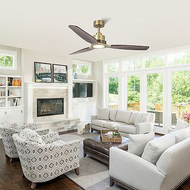 Parrot Uncle 56" Farmhouse Solid Wood Diammable LED Gold Ceiling Fan with Remote and Light