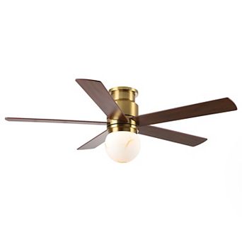 52" Modern Globe Frosted Glass Gold Flush Mount Ceiling Fan with Light and Remote