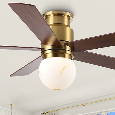 52" Modern Globe Frosted Glass Gold Flush Mount Ceiling Fan with Light and Remote