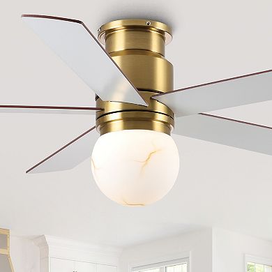 52" Modern Globe Frosted Glass Gold Flush Mount Ceiling Fan with Light and Remote
