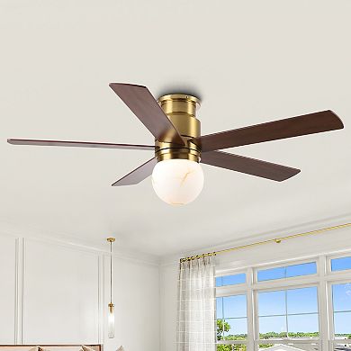 52" Modern Globe Frosted Glass Gold Flush Mount Ceiling Fan with Light and Remote