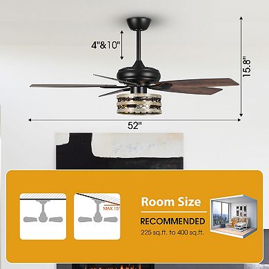 52" Driftwood Wooden Smart Ceiling Fan with Remote, App Control, Voice Control