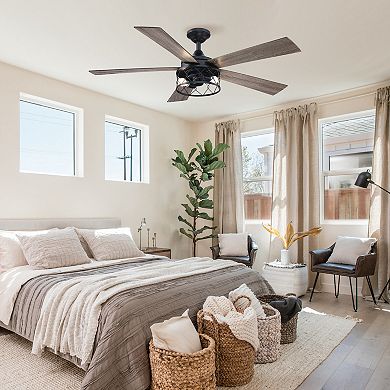 Industrial 52" Wood 5-Blade Indoor Ceiling Fan with Light Kit and Remote