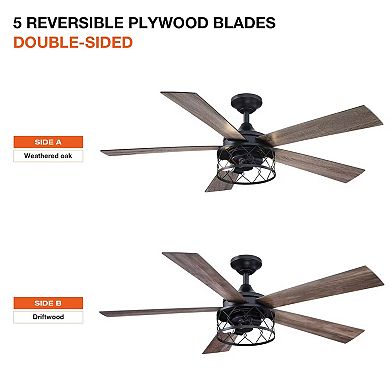 Industrial 52" Wood 5-Blade Indoor Ceiling Fan with Light Kit and Remote