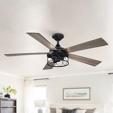 Industrial 52" Wood 5-Blade Indoor Ceiling Fan with Light Kit and Remote