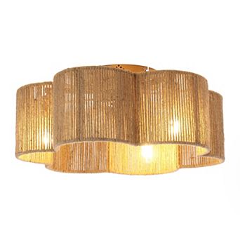 21" Bohemia Natural Rope Gold Smart Ceiling Fan Flush Mount Light with Remote and App