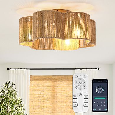 21" Bohemia Natural Rope Gold Smart Ceiling Fan Flush Mount Light with Remote and App