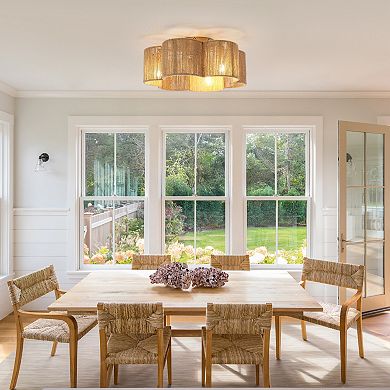 21" Bohemia Natural Rope Gold Smart Ceiling Fan Flush Mount Light with Remote and App