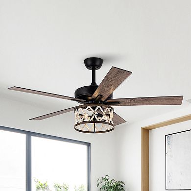 52" Farmhouse Wooden Beaded Black Ceiling Fan with Remote
