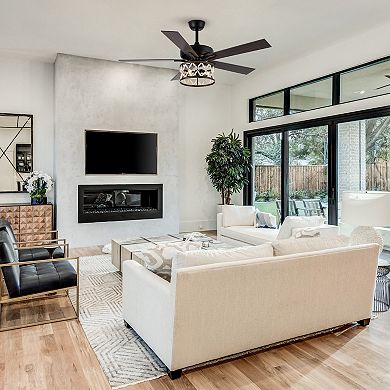 52" Farmhouse Wooden Beaded Black Ceiling Fan with Remote