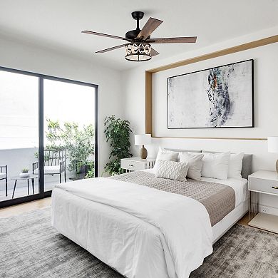 52" Farmhouse Wooden Beaded Black Ceiling Fan with Remote