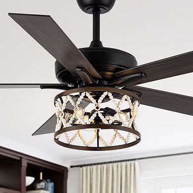 52" Farmhouse Wooden Beaded Black Ceiling Fan with Remote
