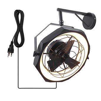 20" Industrial Black Integrated LED Caged Ceiling Fan Wall Mounted Fan with Light