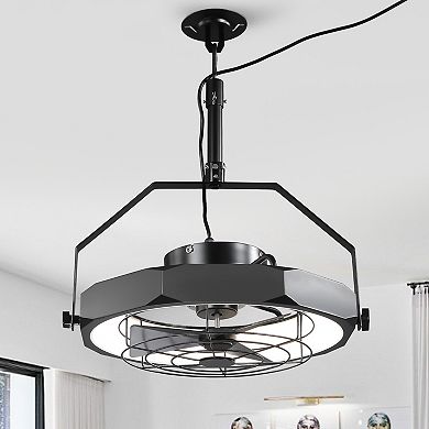20" Industrial Black Integrated LED Caged Ceiling Fan Wall Mounted Fan with Light