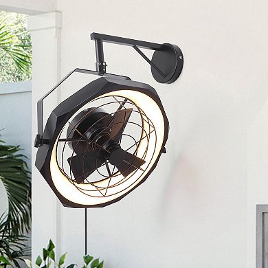 20" Industrial Black Integrated LED Caged Ceiling Fan Wall Mounted Fan with Light