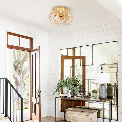 12.5" Farmhouse Wood Beads Small Ceiling Fan with Light and Remote