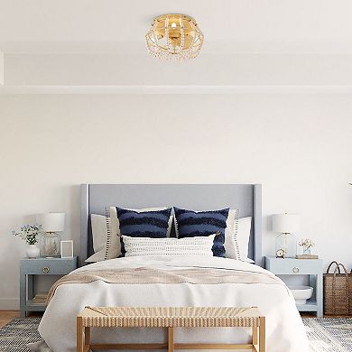 12.5" Farmhouse Wood Beads Small Ceiling Fan with Light and Remote