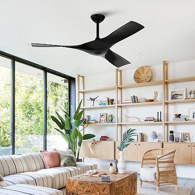 52-inch Nautical Black ABS 3-Blade Propeller Ceiling Fan with Remote for Patio