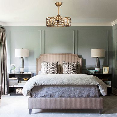 22" Modern Crystal Caged Ceiling Fan Chandelier with Remote