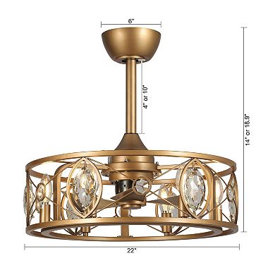 22" Modern Crystal Caged Ceiling Fan Chandelier with Remote